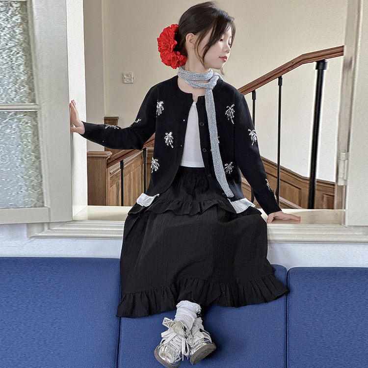 2026春季新款洋气女童亮片刺绣开衫花边裙套装,淘宝优惠券,粉丝福利购,淘宝优惠卷