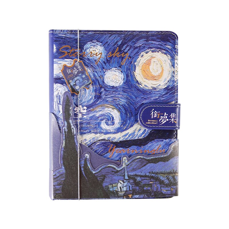 문학적 복고풍 하드 코버 노트북 제목 드림 컬렉션 시리즈 핸드북 VAN GOGH MONET 컬러 유성 풍경 자기 버클 북 일러스트 페이지 색상 페이지