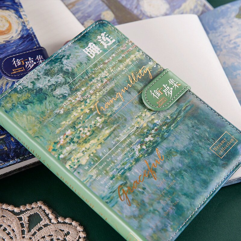 문학적 복고풍 하드 코버 노트북 제목 드림 컬렉션 시리즈 핸드북 VAN GOGH MONET 컬러 유성 풍경 자기 버클 북 일러스트 페이지 색상 페이지