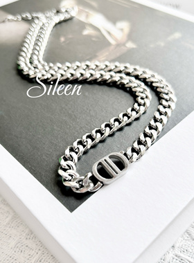 高级不掉色极简双D古巴项链 小众设计潮男运动健身可戴持久如新