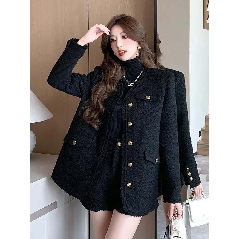 加棉加厚小香风套装女2025秋冬季新款高级感外套短裤两件套DM0221,淘宝优惠券,粉丝福利购,淘宝优惠卷