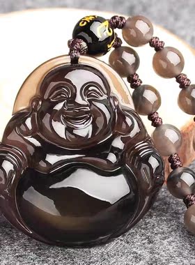 天然冰种彩虹眼黑曜石弥勒