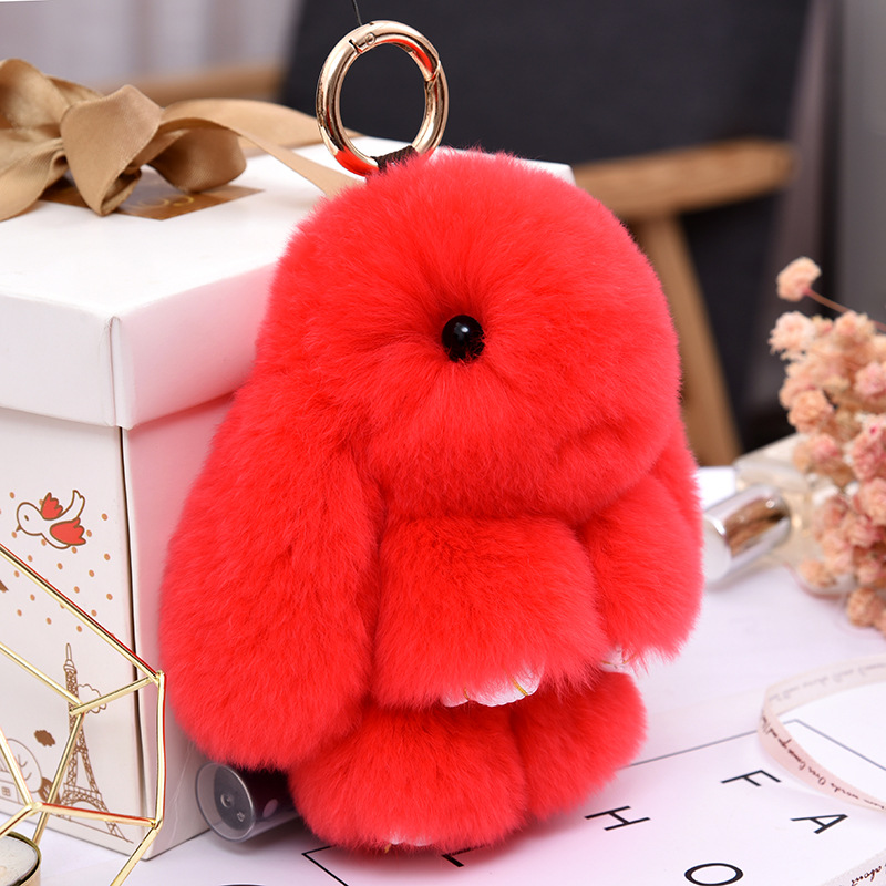 20 Color Fluffy Real Rabbit Fur Pompon Bunny Keychain Trinke - 图2