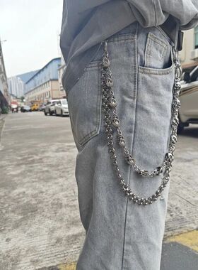 2025  Model Skull Pants Chain Stainless Steel Round Beads Co