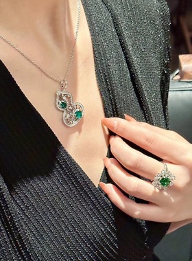 葫芦轻奢高级感祖母绿吊坠锁骨链