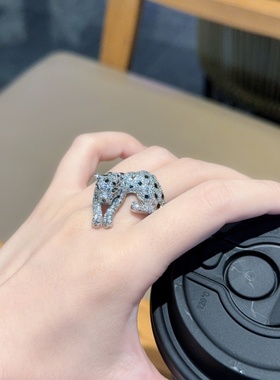 新款欧美复古满钻豹子锆石戒指