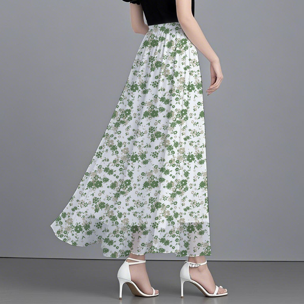 雪纺长裙遮肚子宽松印花松紧腰时尚中长款女士碎花高腰跳舞裙子,淘宝优惠券,粉丝福利购,淘宝优惠卷
