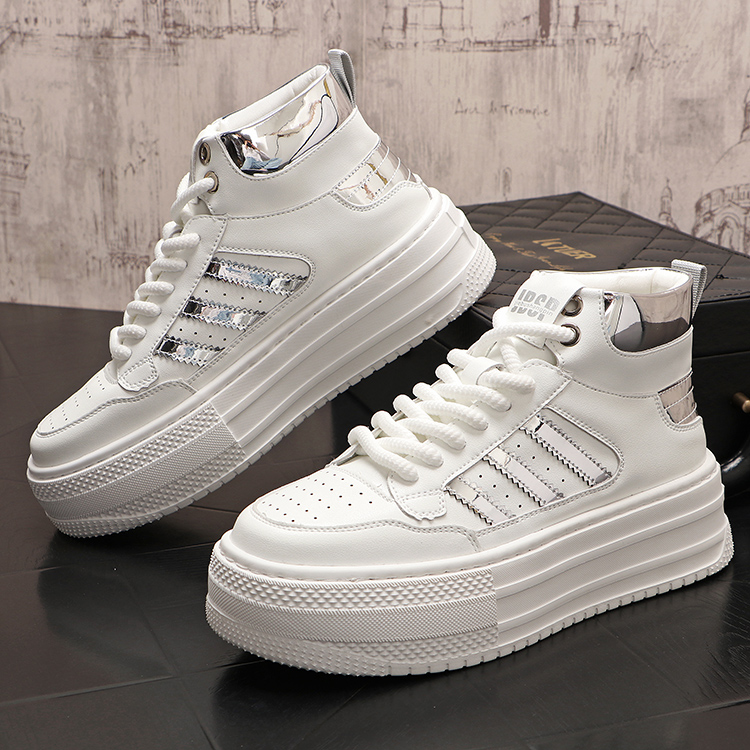 高帮鞋男休闲韩版舒适男鞋子厚底潮牌条纹男士板鞋明星同款小白鞋