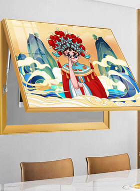 免打孔中式人物电表箱遮挡挂画