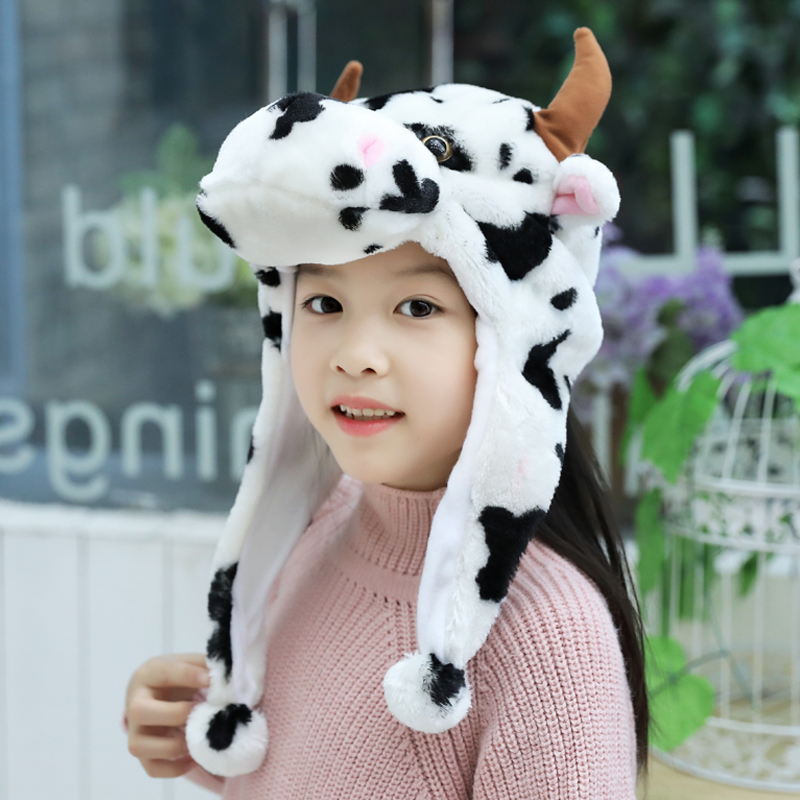 学校幼儿园儿童成人亲子表演动物奶牛帽子卡通毛绒头套表演道具 - 图0