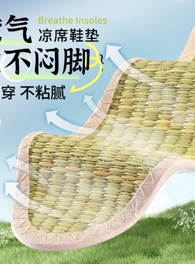 冰凉感植希草凉席鞋垫男女吸汗防臭透气冰凉竹炭除臭留香夏季专用