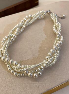 小香风多层巴洛克项链珍珠
