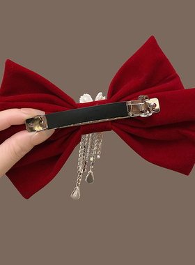 高端红色丝绒大蝴蝶结发夹