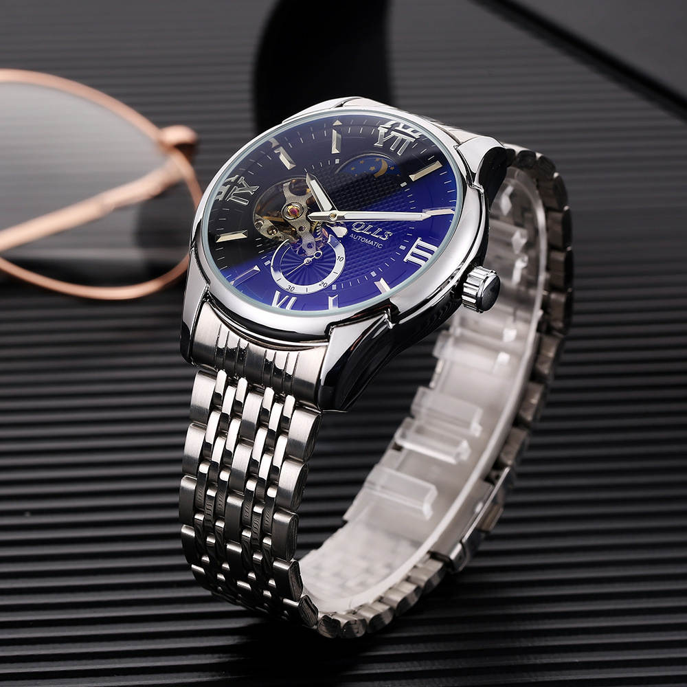 奇洛时新款全自动机械表男表钢带手表男士时尚潮流夜光防水男腕表