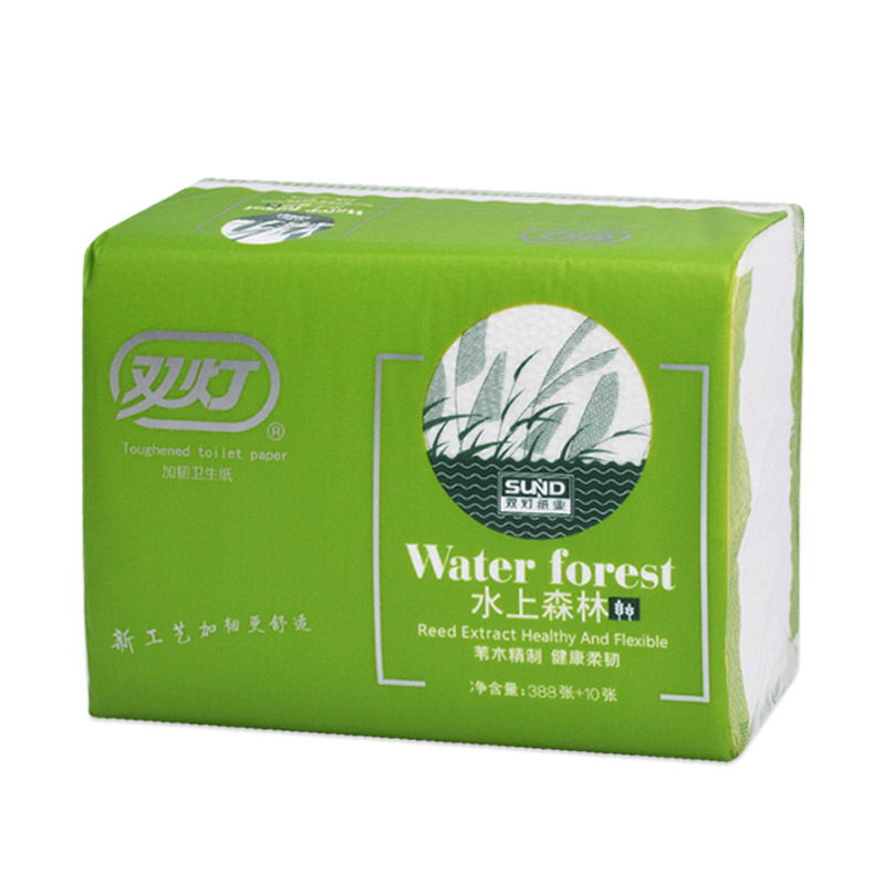 双灯加韧压花卫生纸398层家用水上森林5包装草纸白色平板柔韧厕纸-图3