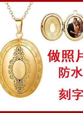定做亲人纪念照片项链刻字防水银