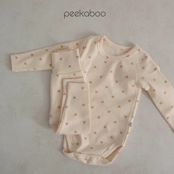 现货韩国进口新生婴儿纯棉爱心爬服高腰护肚裤套装连体衣PEEKABOO - 图2