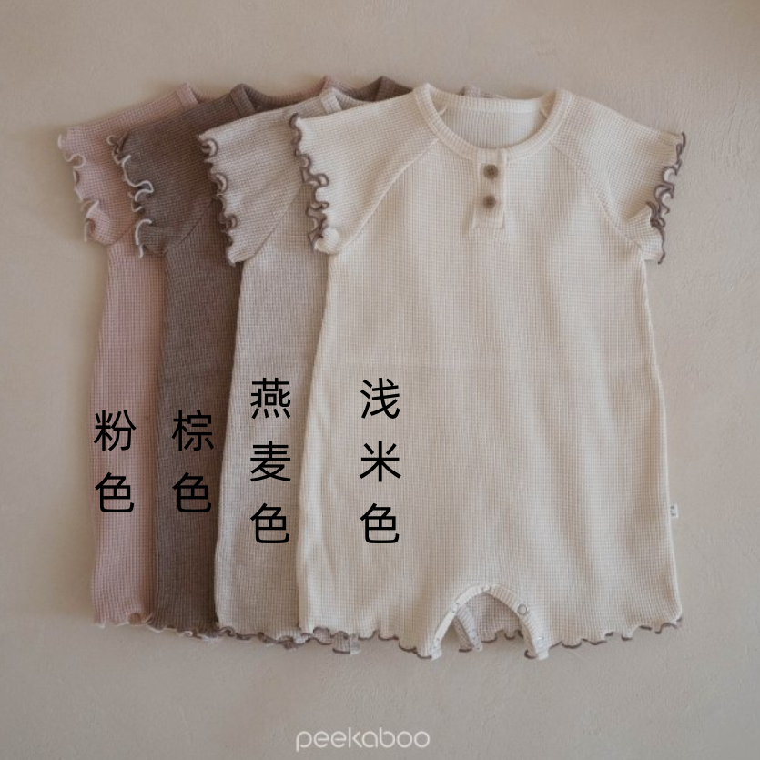 韩国进口婴儿木耳边短袖连体哈衣女宝宝夏季华夫格爬服PEEKABOO-图2