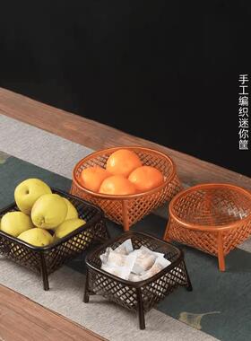 迷你手工大漆竹编家用复古收纳筐