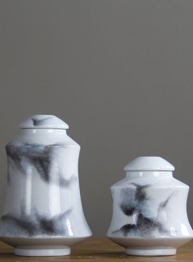 水墨现代中式风陶瓷样板间储物罐