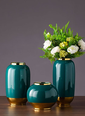 墨绿色描金欧式风干花别墅摆件