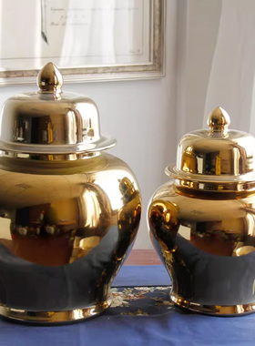 景德镇陶瓷器花瓶瓷罐手工镀金大肚家居装饰品储物罐客厅插花摆件