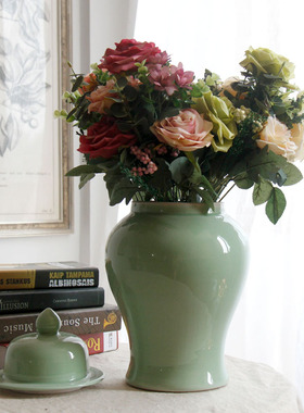 景德镇陶瓷蓝色广口家居麦穗花瓶