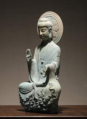 帛画陶瓷中式阿里陀佛摆件办公室禅意茶馆电视酒柜客厅玄关装饰品