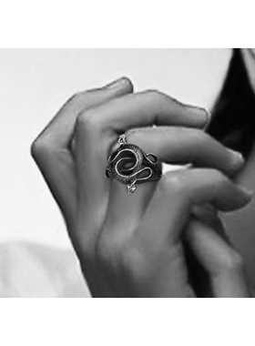 羿采个性潮人蛇饰品银男士戒指