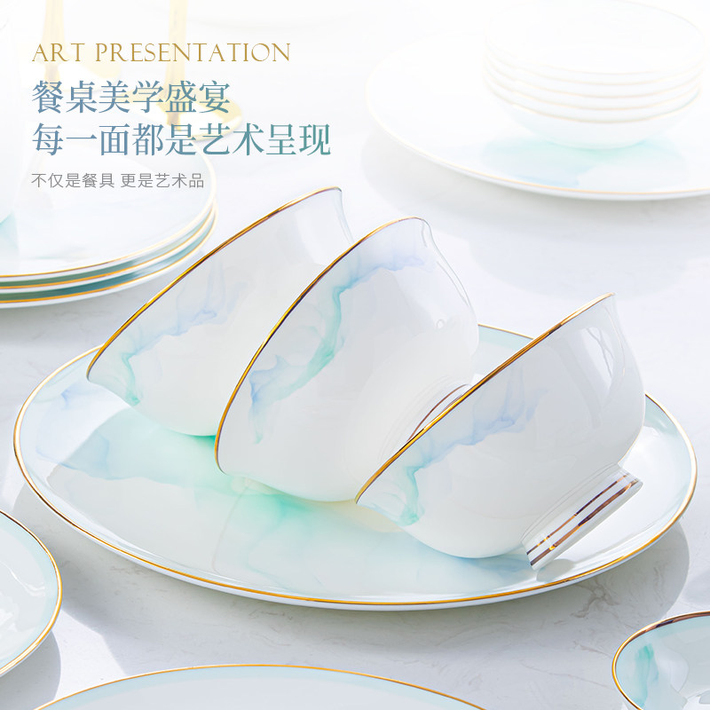 碗家用2025新款高颜值景德镇高温骨瓷餐具套装乔迁碗碟套装家用