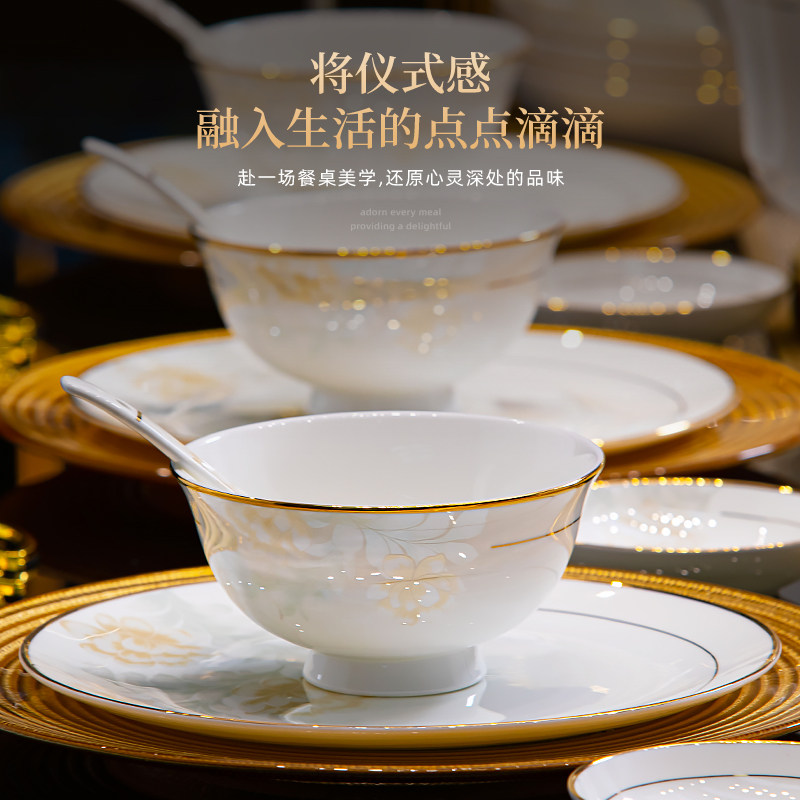 碗家用2025新款景德镇中式碗碟乔迁高温陶瓷餐具套装高级感碗盘