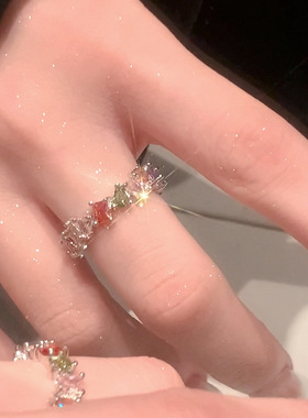 银町梦幻彩色锆石戒指女小众高级感钻戒尾戒食指环珠宝首饰品