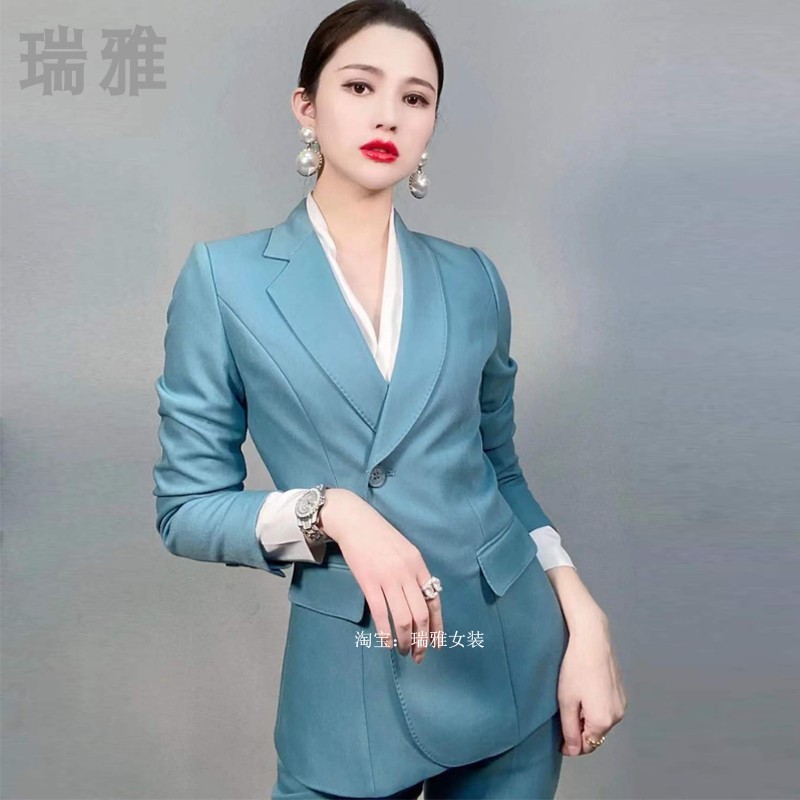 蓝色西装套装女2022年新款春季时尚高端职业装气质西服主持人正装