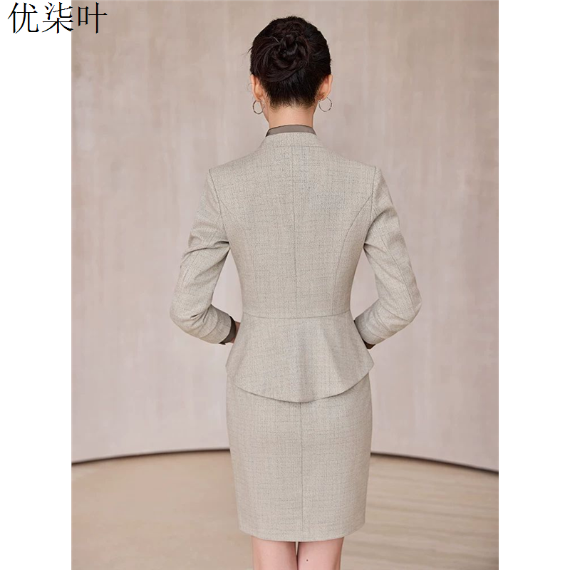 灰色西装套装裙早秋女士气质职业工作服美妆店美业师工装西服正装 - 图3