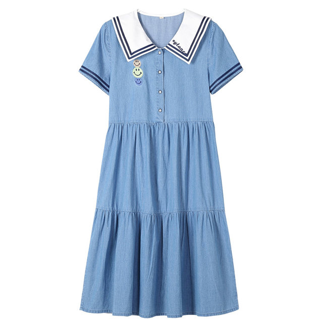 Girls' denim dress, middle school student's summer dress, preppy style