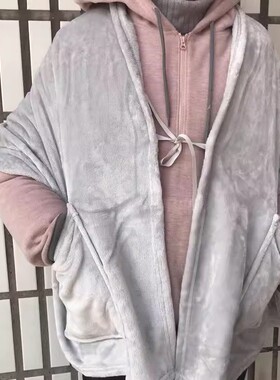 有口袋法兰绒女大披肩围巾保暖冬