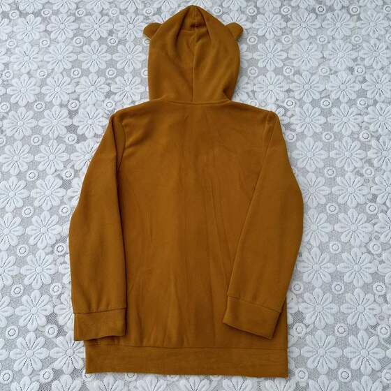Cartoon ears hooded zipper polar fleece home top