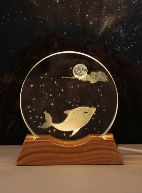 梦幻水母发光水晶圆片小夜灯摆z件桌面装饰生日礼物送女生同学毕