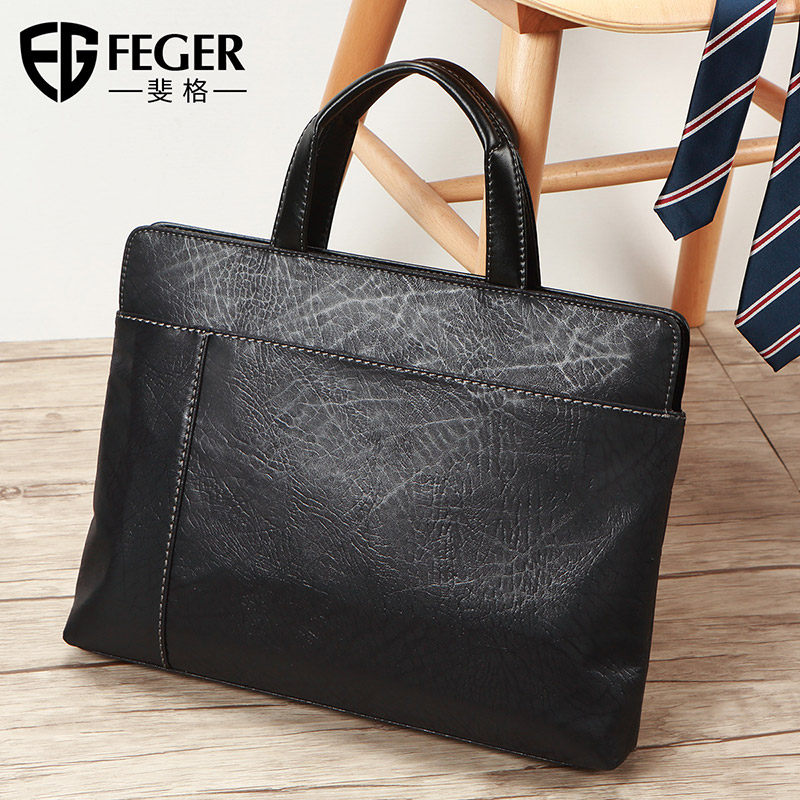 商务简约文件包通勤电脑包帆布包 feger千恒男士包袋