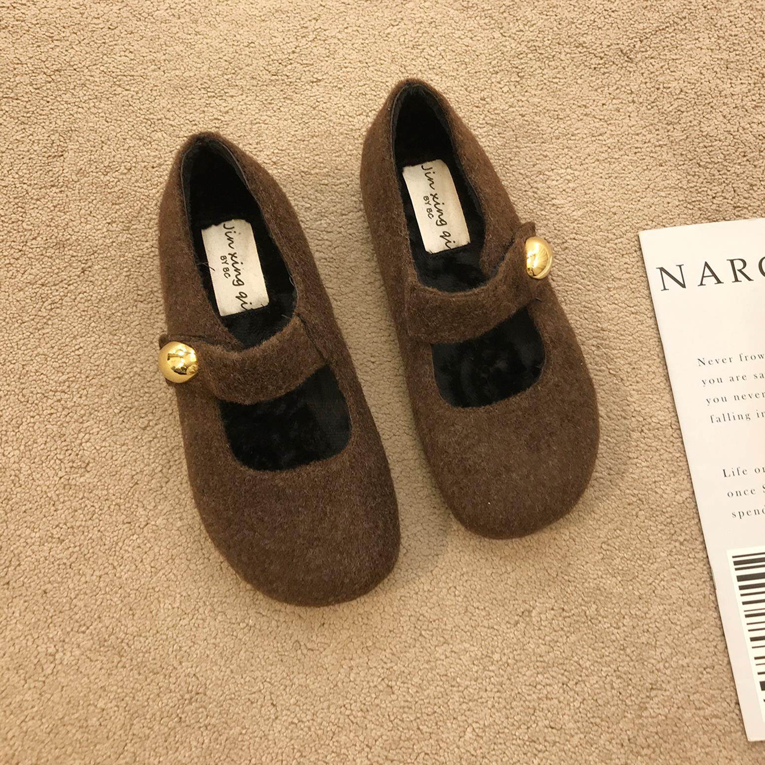 内增高灰色毛呢勃肯鞋毛毛鞋加绒玛丽珍棉鞋女2025新款秋冬豆豆鞋,淘宝优惠券,粉丝福利购,淘宝优惠卷