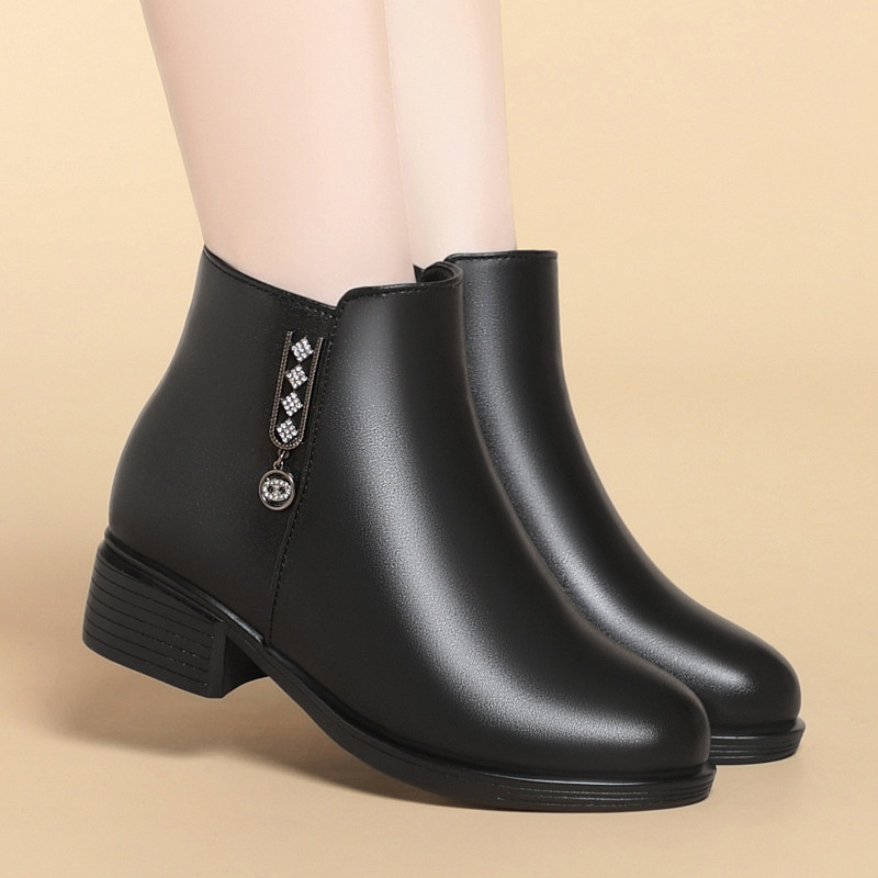 妈妈鞋棉鞋女秋冬季加绒中年软底皮鞋保暖短靴中老年女鞋平跟平底,淘宝优惠券,粉丝福利购,淘宝优惠卷