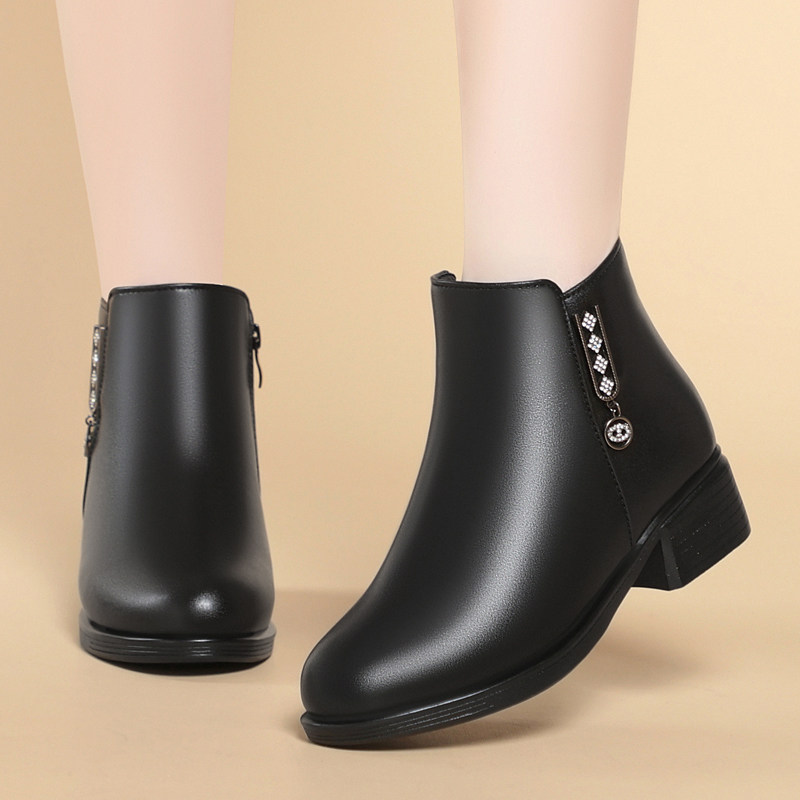 妈妈鞋棉鞋女秋冬季加绒中年软底皮鞋保暖短靴中老年女鞋平跟平底,淘宝优惠券,粉丝福利购,淘宝优惠卷