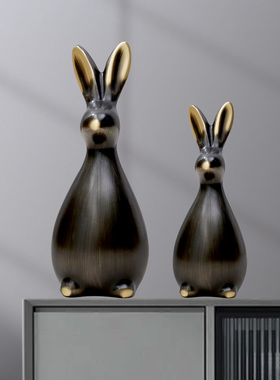 瑞家禾现代儿童房黄铜生肖兔摆件