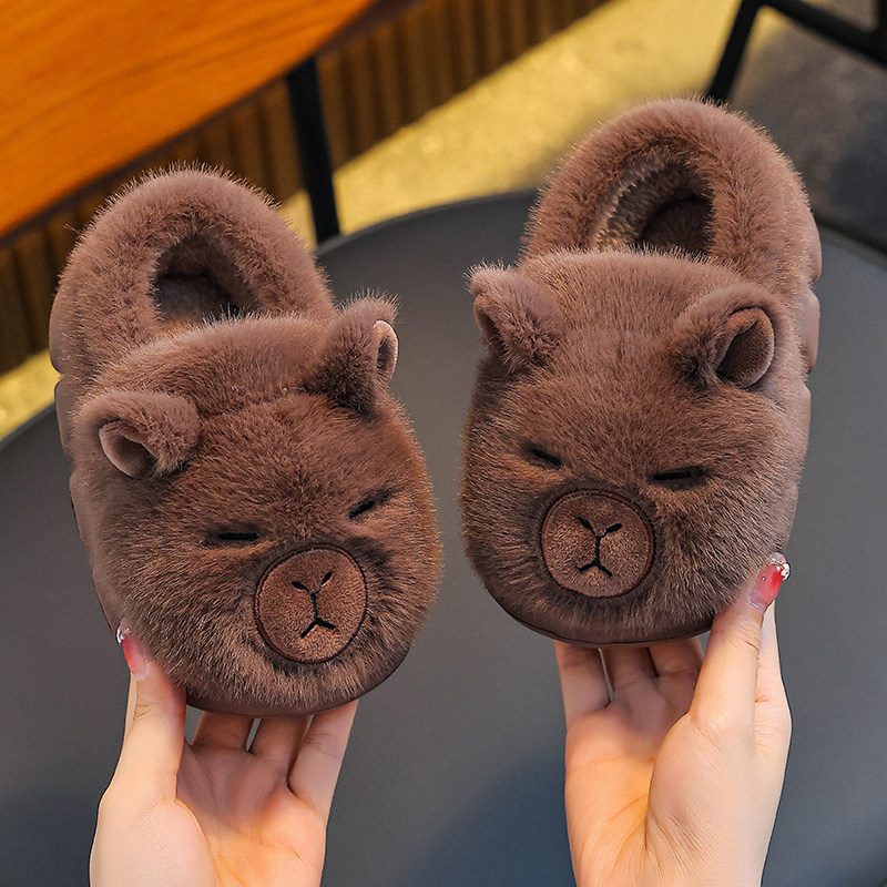 儿童卡皮巴拉棉拖鞋秋冬季男童女孩居家毛茸茸保暖中大童毛绒棉鞋,淘宝优惠券,粉丝福利购,淘宝优惠卷