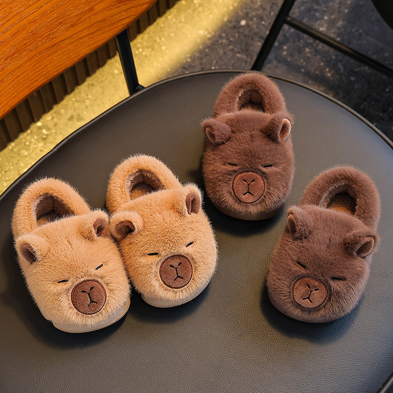 儿童卡皮巴拉棉拖鞋秋冬季男童女孩居家毛茸茸保暖中大童毛绒棉鞋,淘宝优惠券,粉丝福利购,淘宝优惠卷