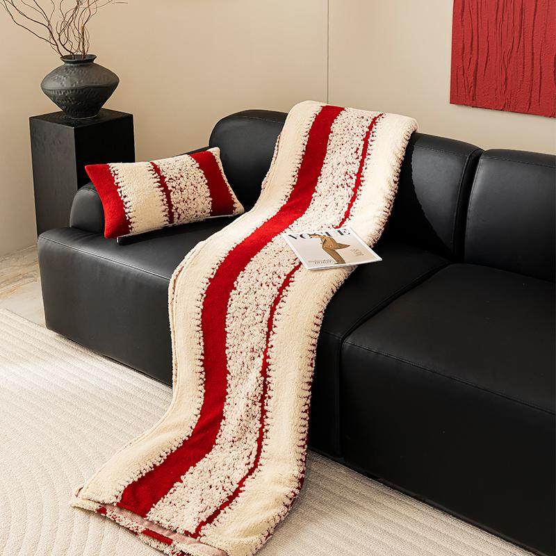 秋冬沙发垫条纹轻奢高级感红色防滑2024新款直排沙发全盖布靠背巾,淘宝优惠券,粉丝福利购,淘宝优惠卷