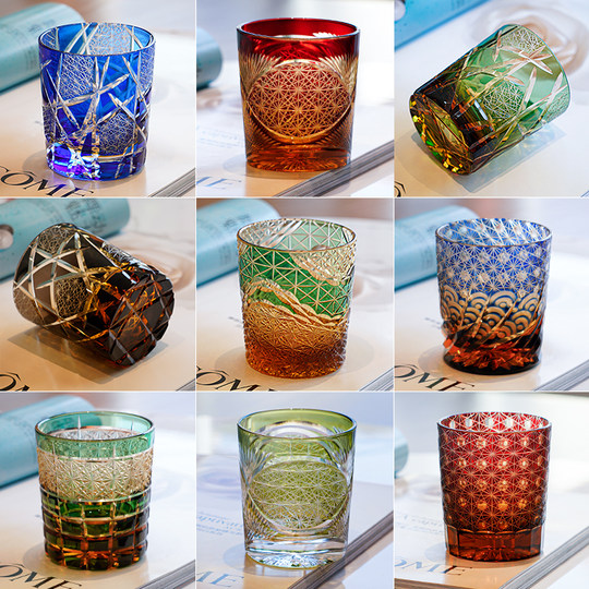 Edo Kiriko Japanese handmade chrysanthemum pattern whiskey glass