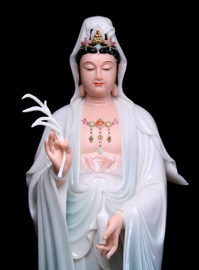 圆通佛具汉白玉一叶渡江观音佛像