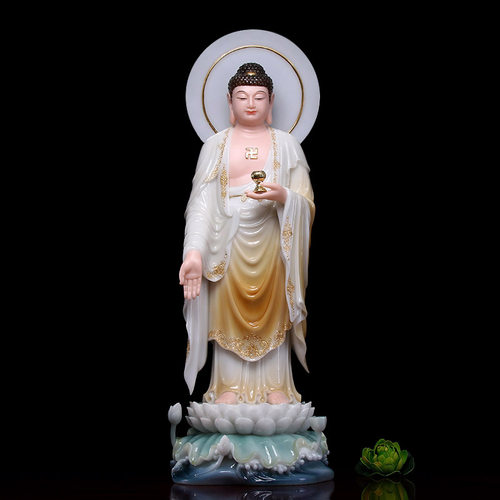 圆通佛具汉白玉西方三圣佛像家用供奉阿弥陀佛观音大势至佛像摆件 - 图0