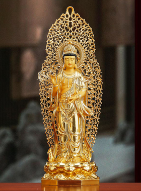台湾纯铜贴金西方三圣佛像供奉